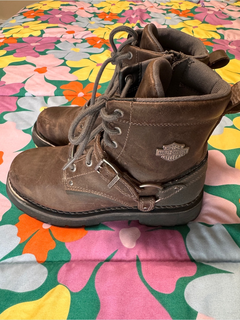 Harley-Davidson Becky Flash Brown Leather Lace-Up Harness Boots